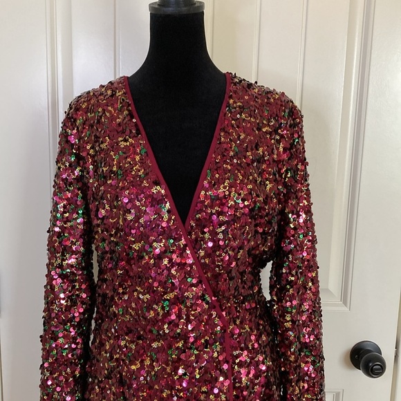 Sequin Wrap Dress in Multicolor by [Brand] - Picture 2 of 11